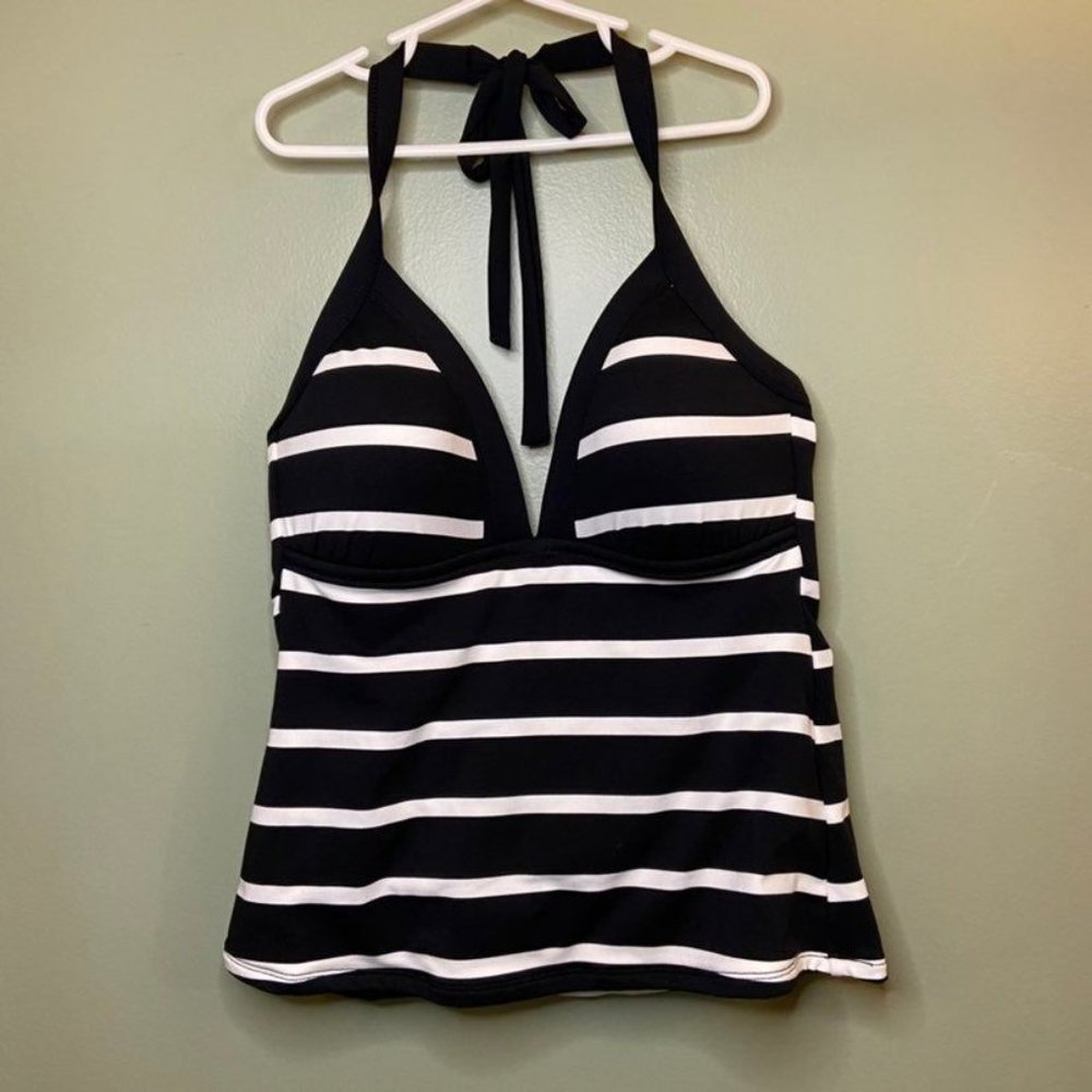 La Blanca Black and White Striped Tankini Top 12